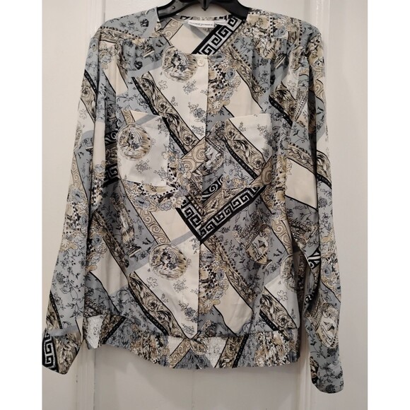 Alfred Dunner Womans Blouse Top Multicolor SZ 16 Geometric Long Sleeve Buttons - Picture 1 of 8
